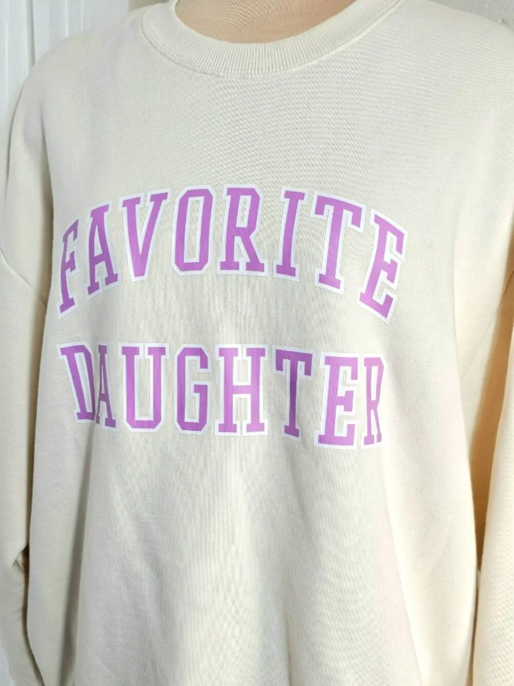 Favorite Daughter Graphic Sweatshirt Cream Pink Logo Pullover Size Large - Picture 4 of 10